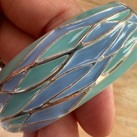 Tommy Bahama Womens Hinged Bangle Bracelet Green & Blue Enamel Silver-Tone 7.75" - Picture 7 of 14